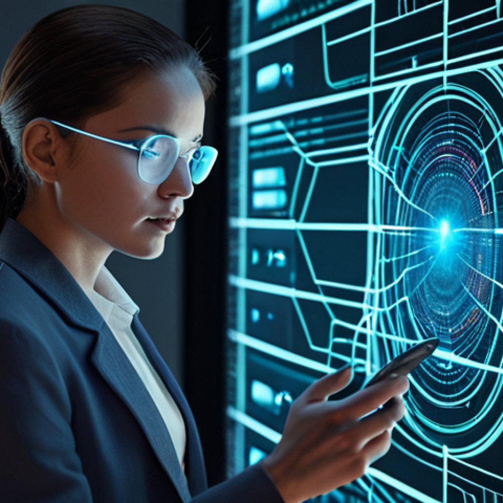 **A futuristic digital detective:** An AI fact-checker embodied as a sleek, modern detective, analyzing streams of data with holographic displays. The background features a web of interconnected nodes, symbolizing the vastness of online information, highlighting the AI's role in identifying misinformation. Focus on clean lines and a technologically advanced aesthetic.