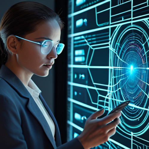 **A futuristic digital detective:** An AI fact-checker embodied as a sleek, modern detective, analyzing streams of data with holographic displays. The background features a web of interconnected nodes, symbolizing the vastness of online information, highlighting the AI's role in identifying misinformation. Focus on clean lines and a technologically advanced aesthetic.