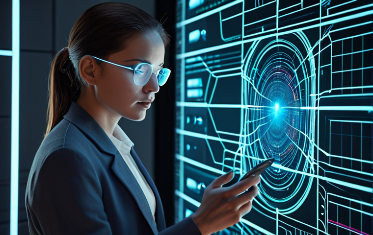 **A futuristic digital detective:** An AI fact-checker embodied as a sleek, modern detective, analyzing streams of data with holographic displays. The background features a web of interconnected nodes, symbolizing the vastness of online information, highlighting the AI's role in identifying misinformation. Focus on clean lines and a technologically advanced aesthetic.